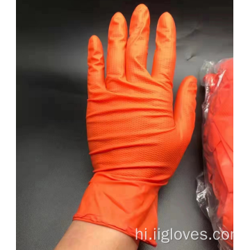 6mil बनावट दस्ताने हीरा नारंगी अग्रिम नाइट्राइल दस्ताने